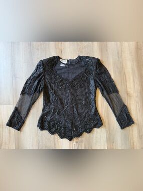 Vintage Beaded Black Women's Blouse Brilliante by J.A.
